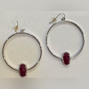 Kendra Scott Silver Hoop Earrings with Maroon Accent